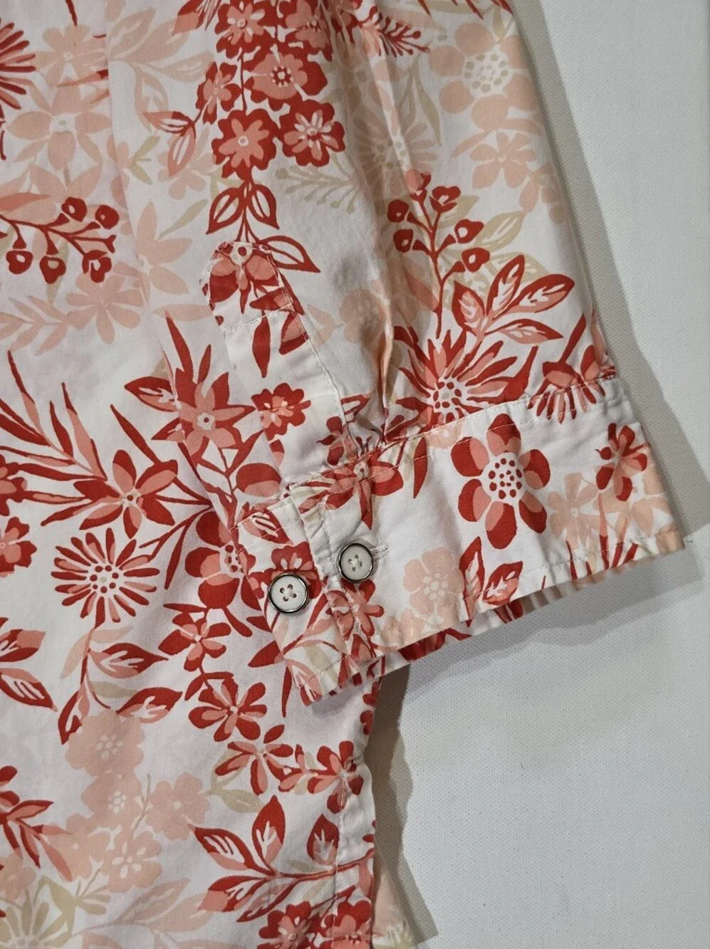 Karen Scott Button Down Shirt Womens Large Cream Pink Orange Floral Resortwear